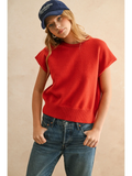 Loose Fit Short Sleeve Sweater Top - Red