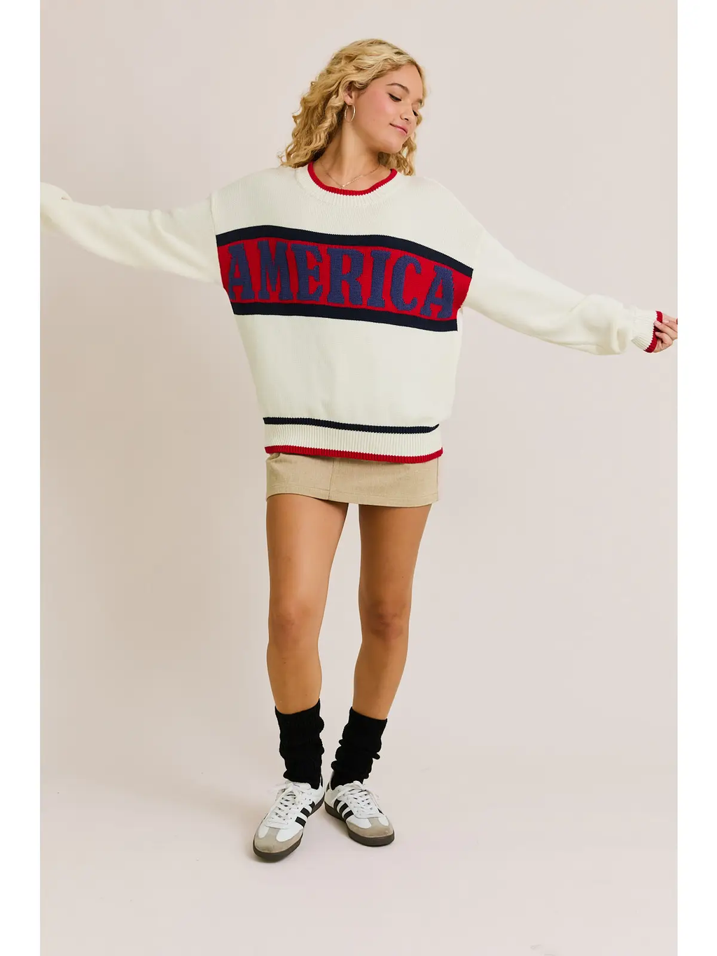 "America" Graphic Long Sleeve Crew Neck Sweater