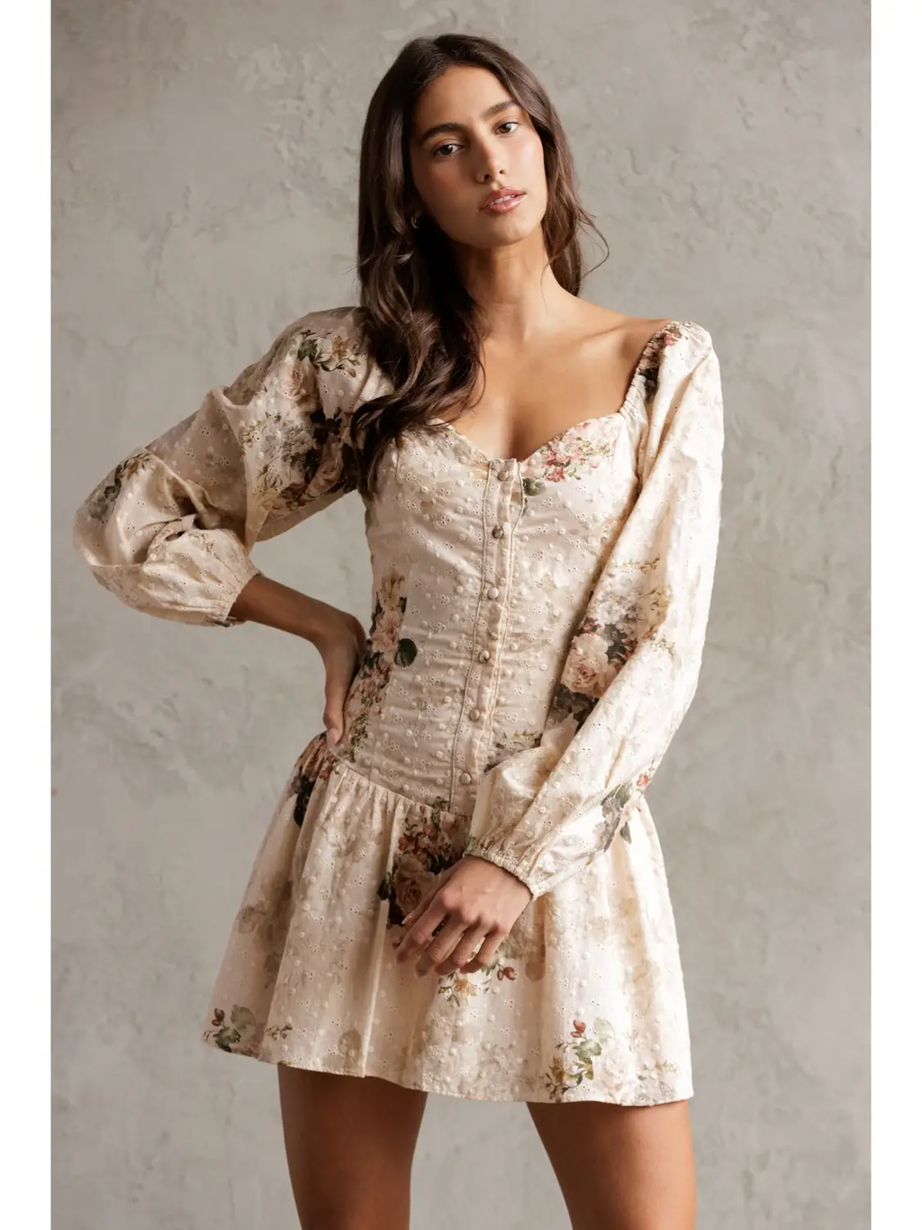 FLORAL Eyelet Puff Sleeve Romper
