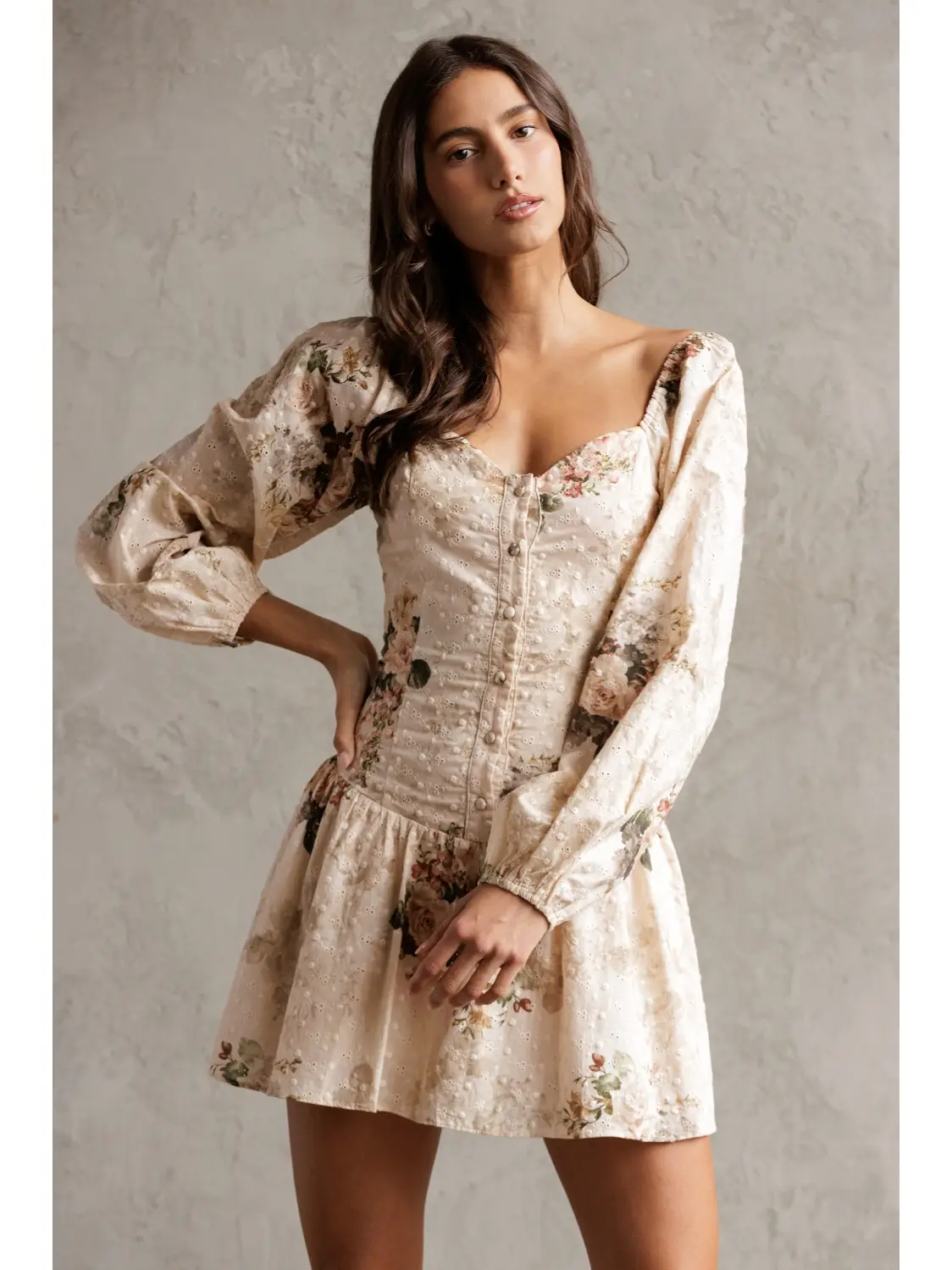 FLORAL Eyelet Puff Sleeve Romper