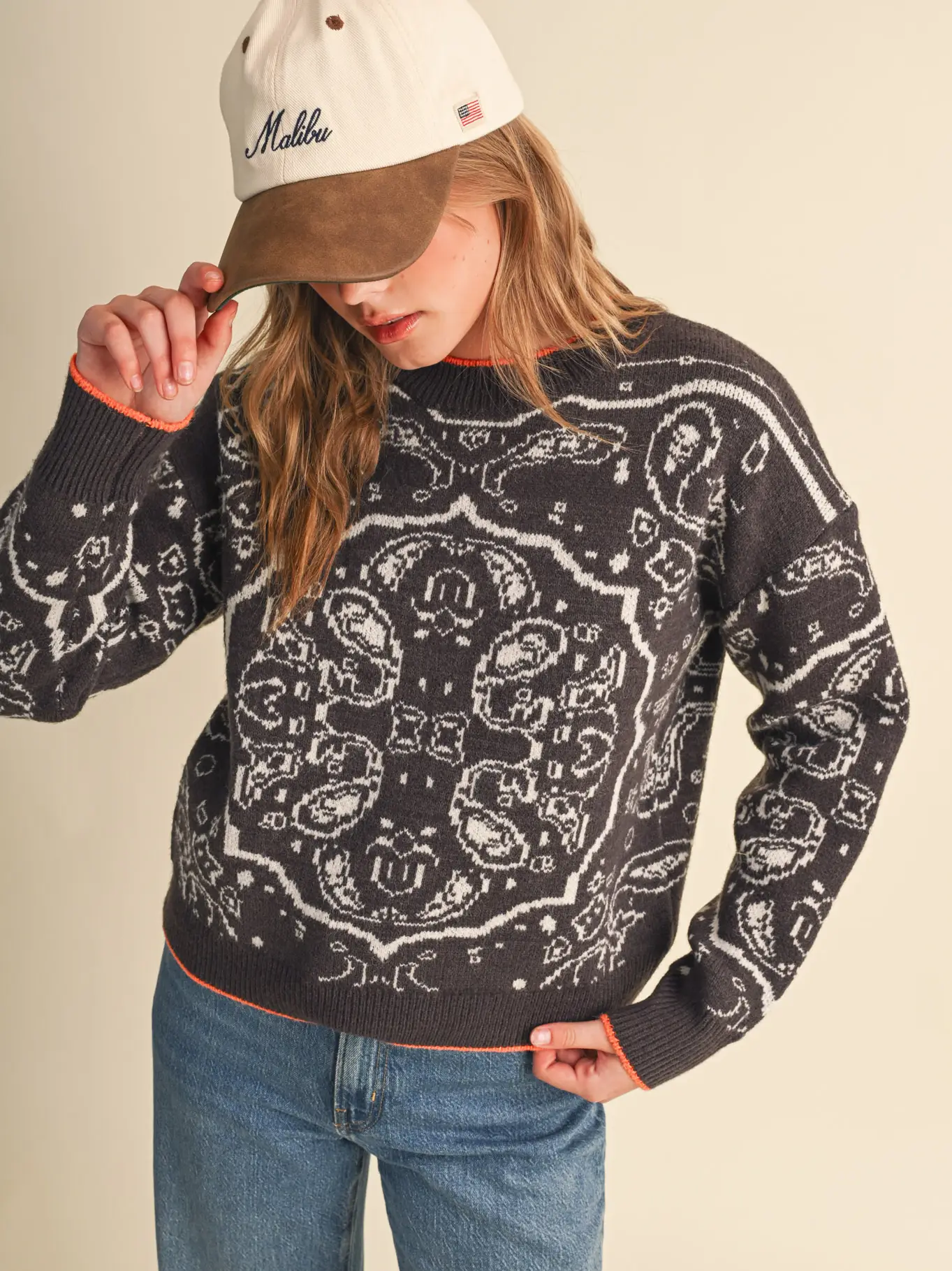 Paisley Knit Pullover Sweater