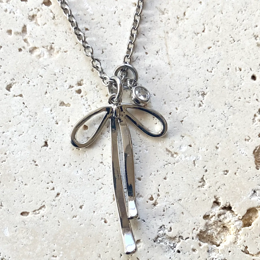 Melted Ribbon Bow Charm Necklace Jewelry Trendy Silver