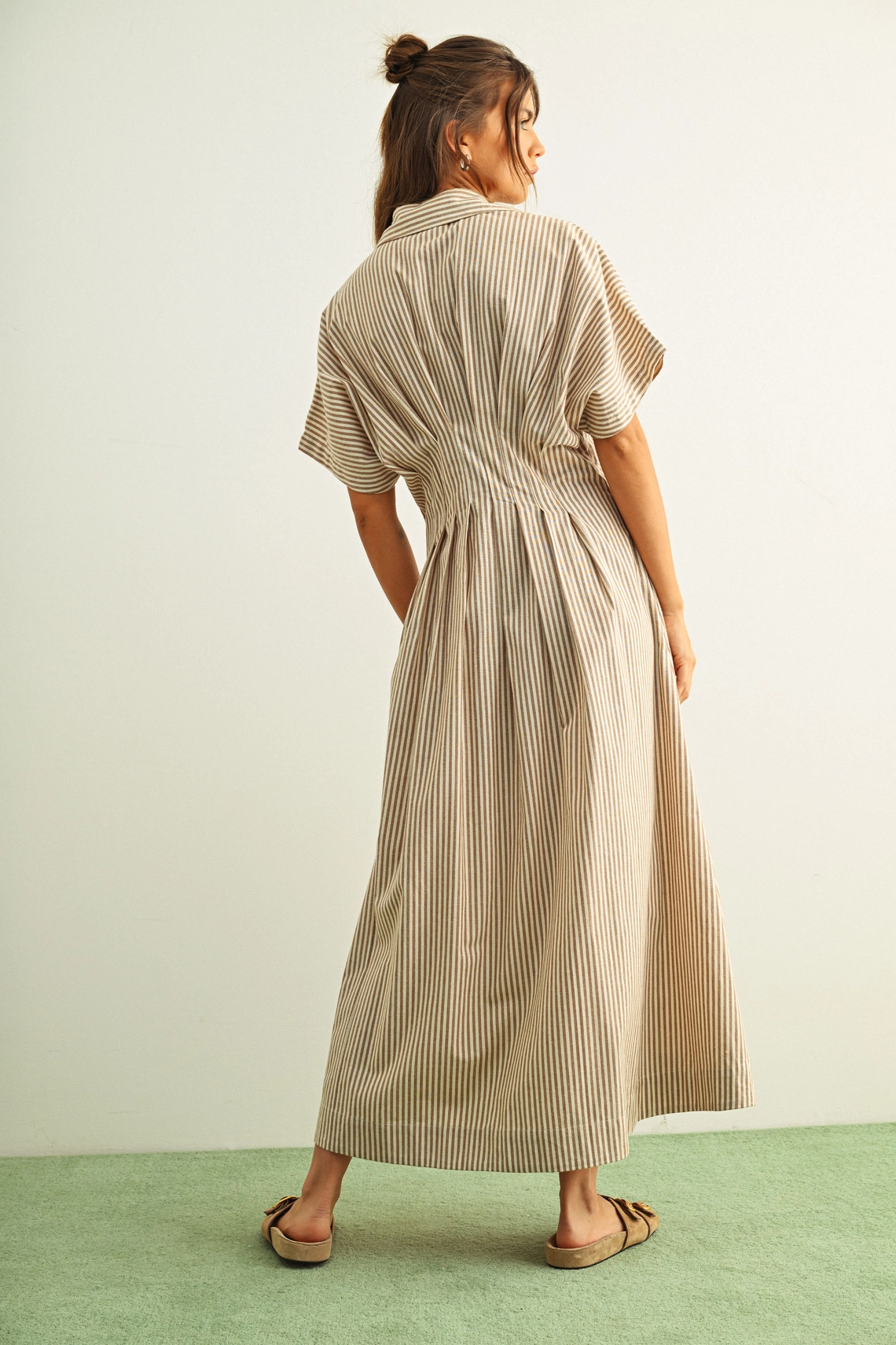 Striped Buttondown Shirt Dress - Brown Stripe