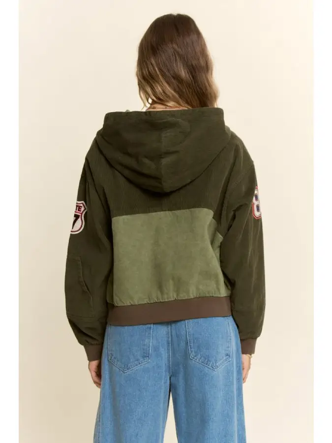 Vintage Patchwork Corduroy Hooded Jacket