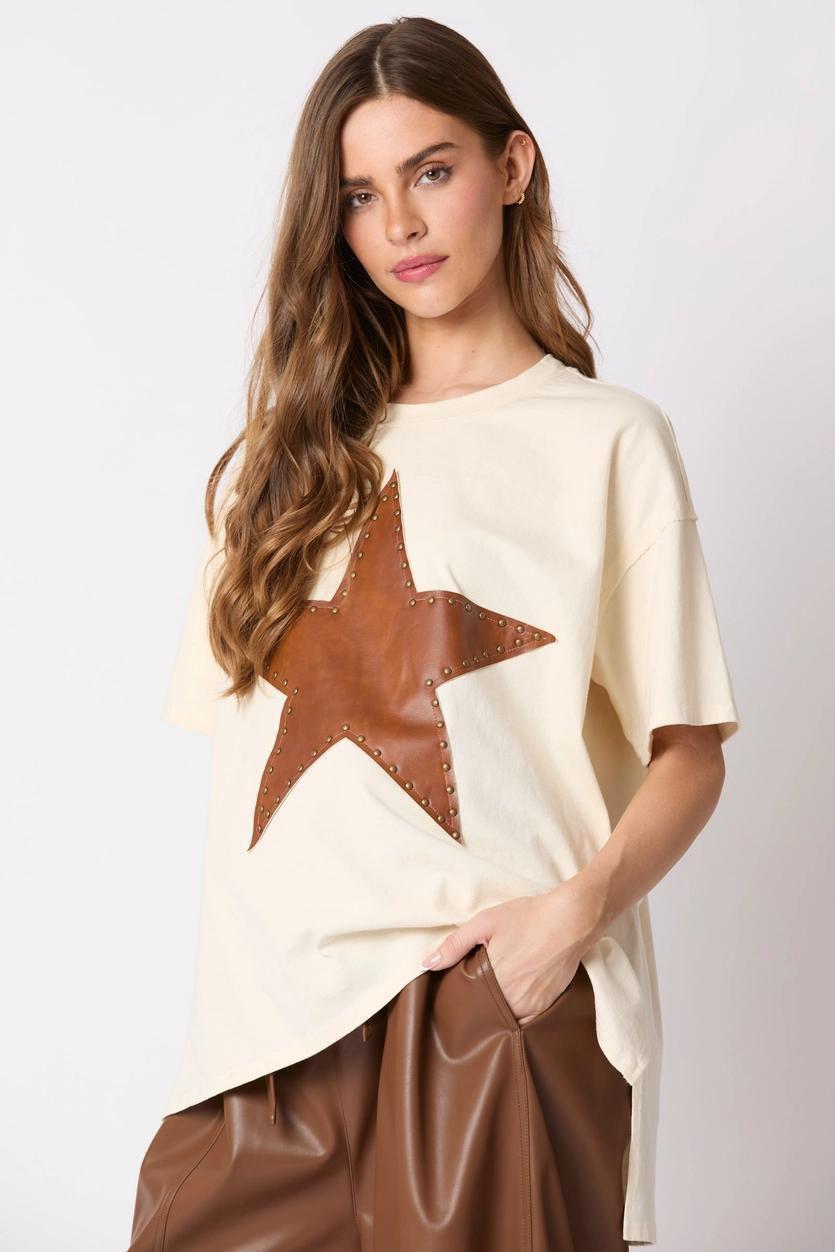 Half Sleeve Top with Washed Star - Cream