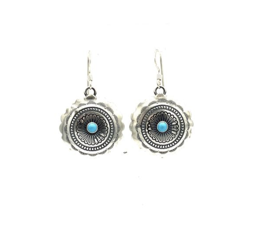 Navajo Handmade Kingman Turquoise Earrings - Jameson Pete