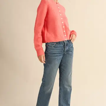 Marled Knit Sweater Cardigan - CORAL RED