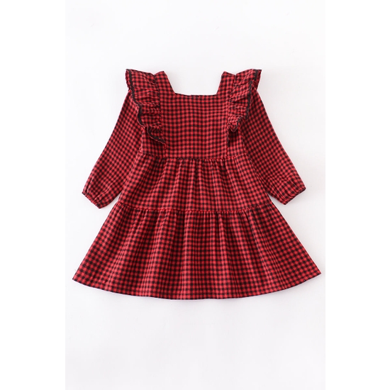 RED CHECK RUFFLE DRESS