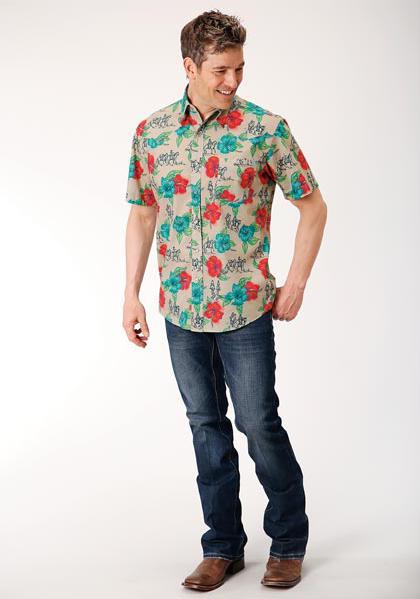MENS S/S SHIRT PERFORMANCE Y/D ALLOVER PRINT - SNAP 01056 TRAIL RIDE TROPICAL 03-002-0064-0366 MU