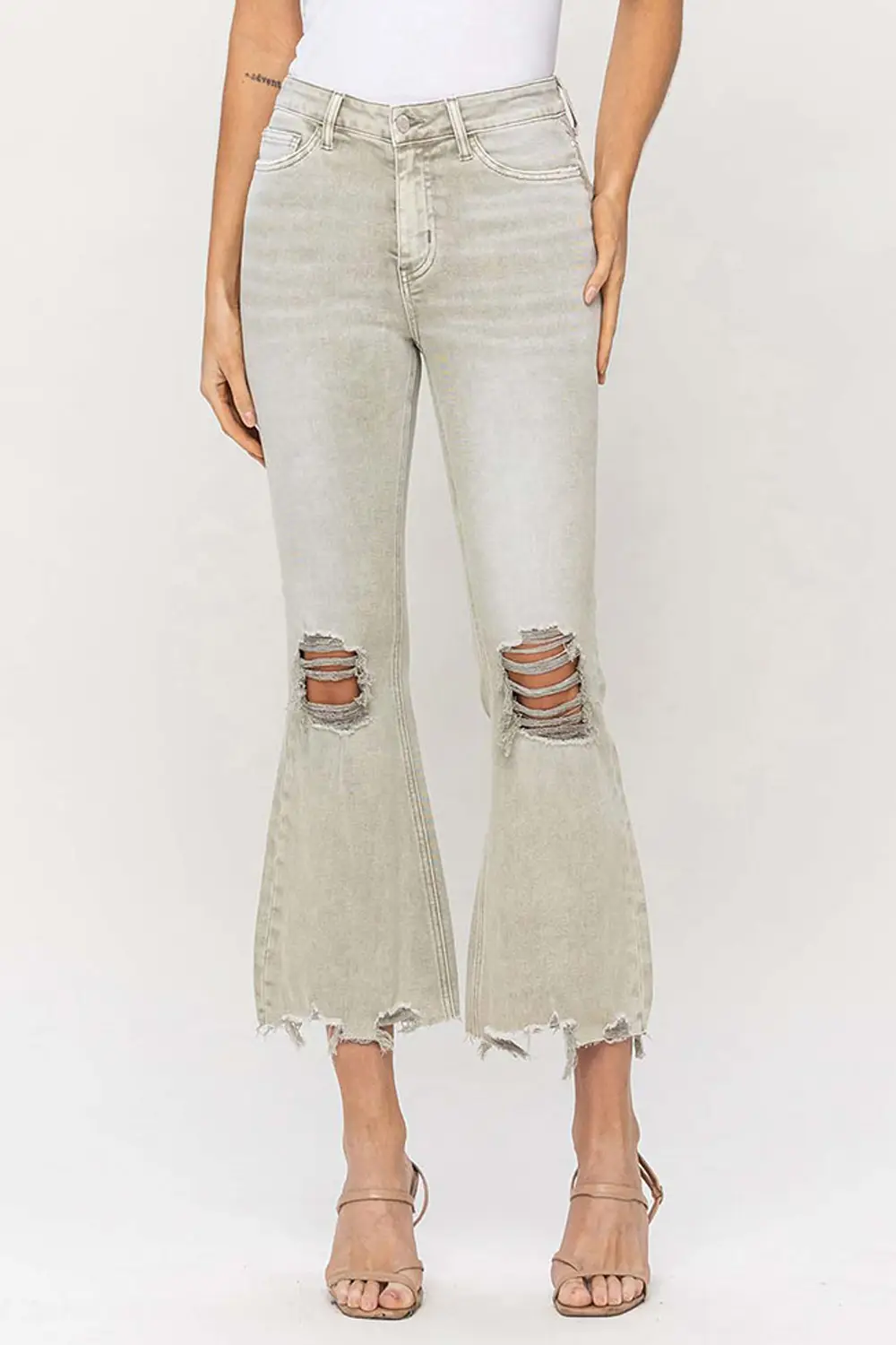 VINTAGE HIGH RISE CROP FLARE - MOSS GREEN