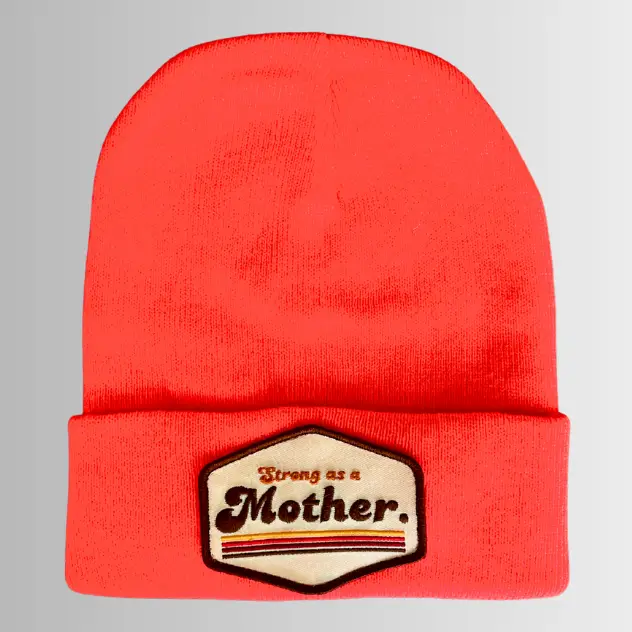 Retro Strong As A Mother® Patch Beanie - Neon Orange