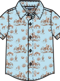 Boys Blue Western Trail Toile Short Sleeve Button Down Shirt