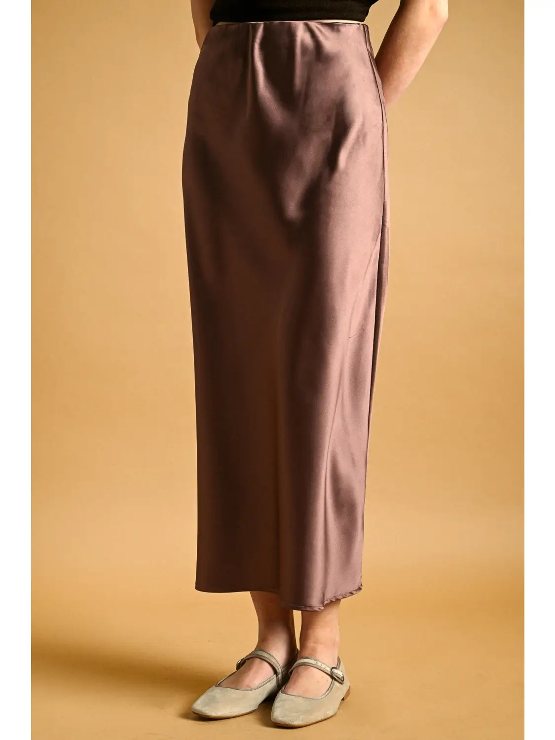 Satin Maxi Skirt - Brown