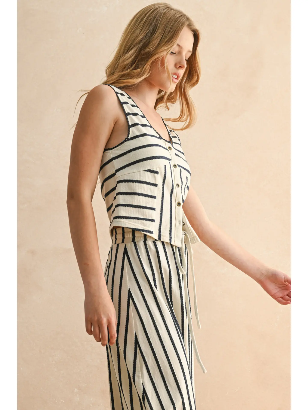 Button Front Striped Top