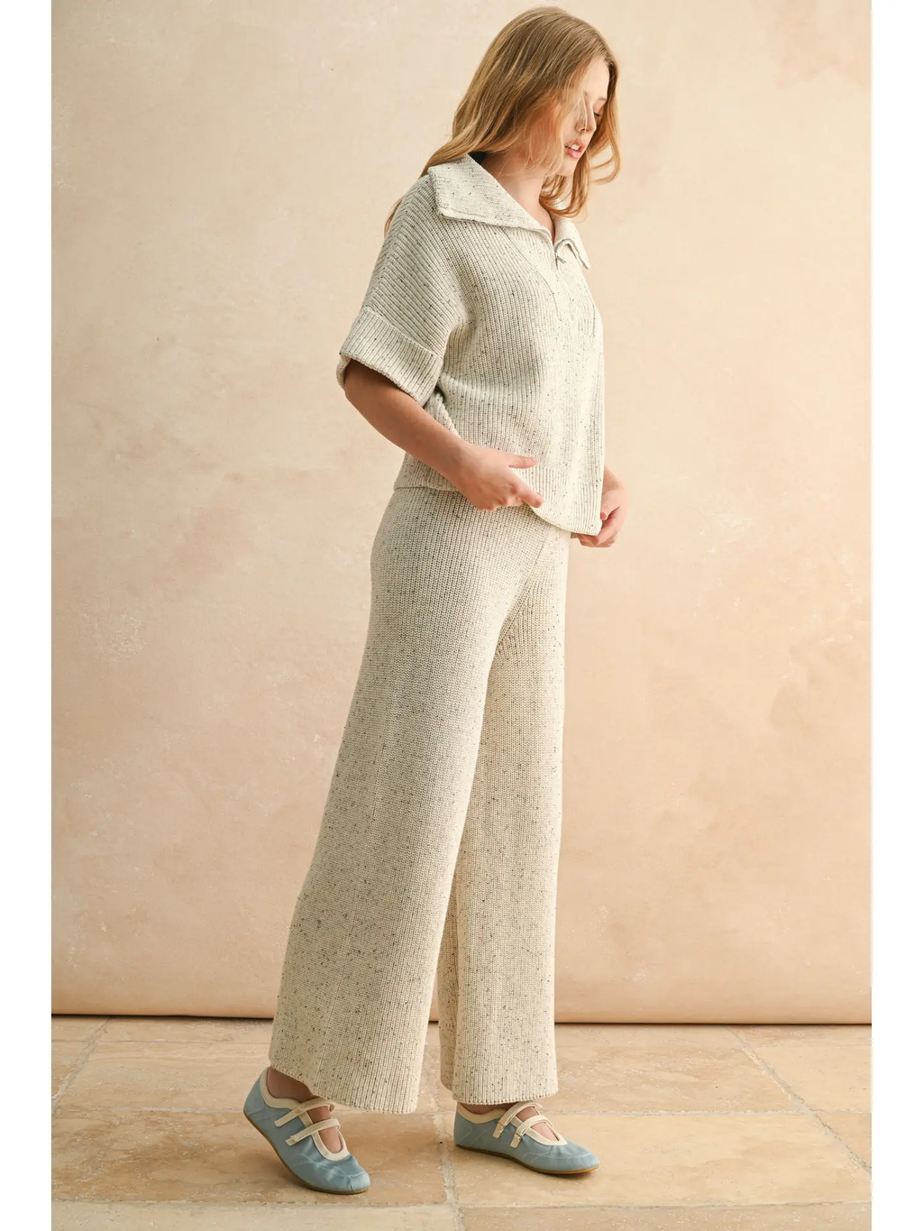 Half Zip Short Sleeve Knitted Top