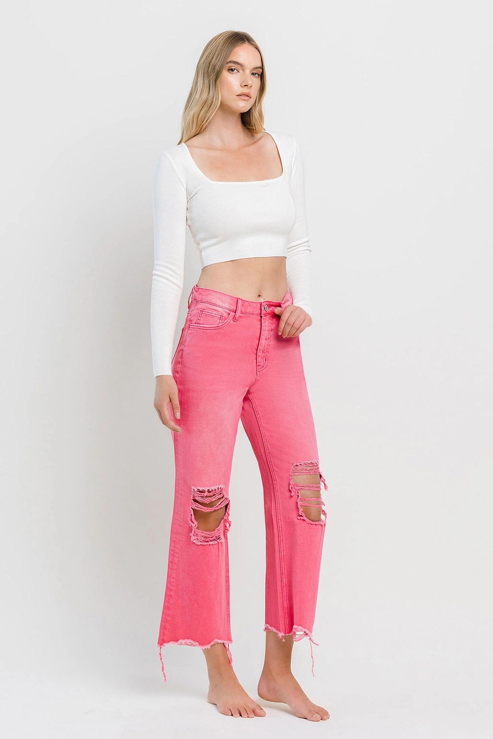 SUPER HIGH RISE CROP WIDE LEG | HOT PINK