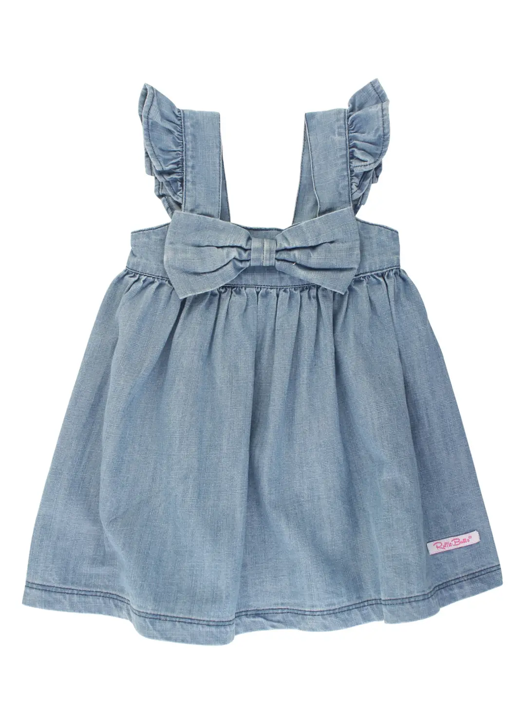Girls Light Wash Denim Flutter Bow Woven Dress