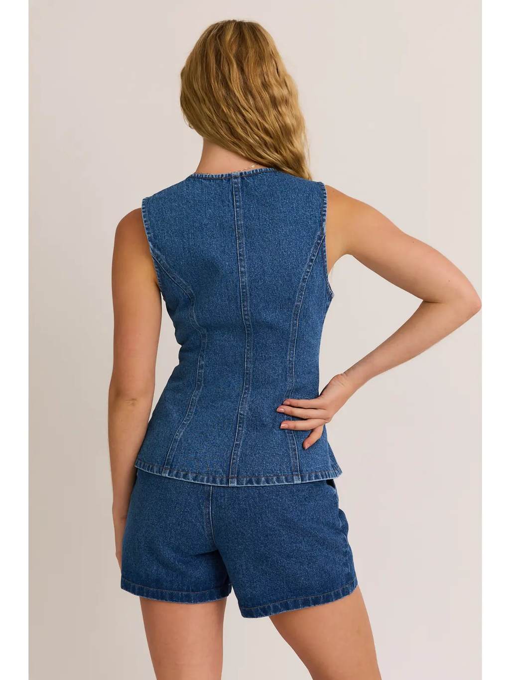 Button Front Sleeveless Denim Top