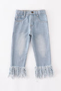 LIGHT BLUE TASSEL DENIM JEANS