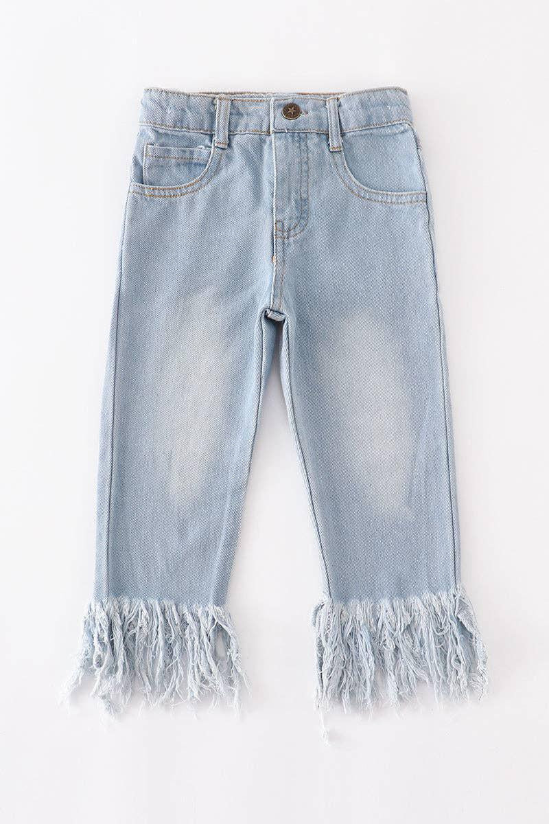 LIGHT BLUE TASSEL DENIM JEANS