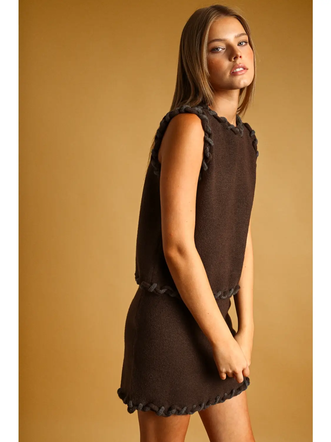 Braid Detailed Sleeveless Knit Top