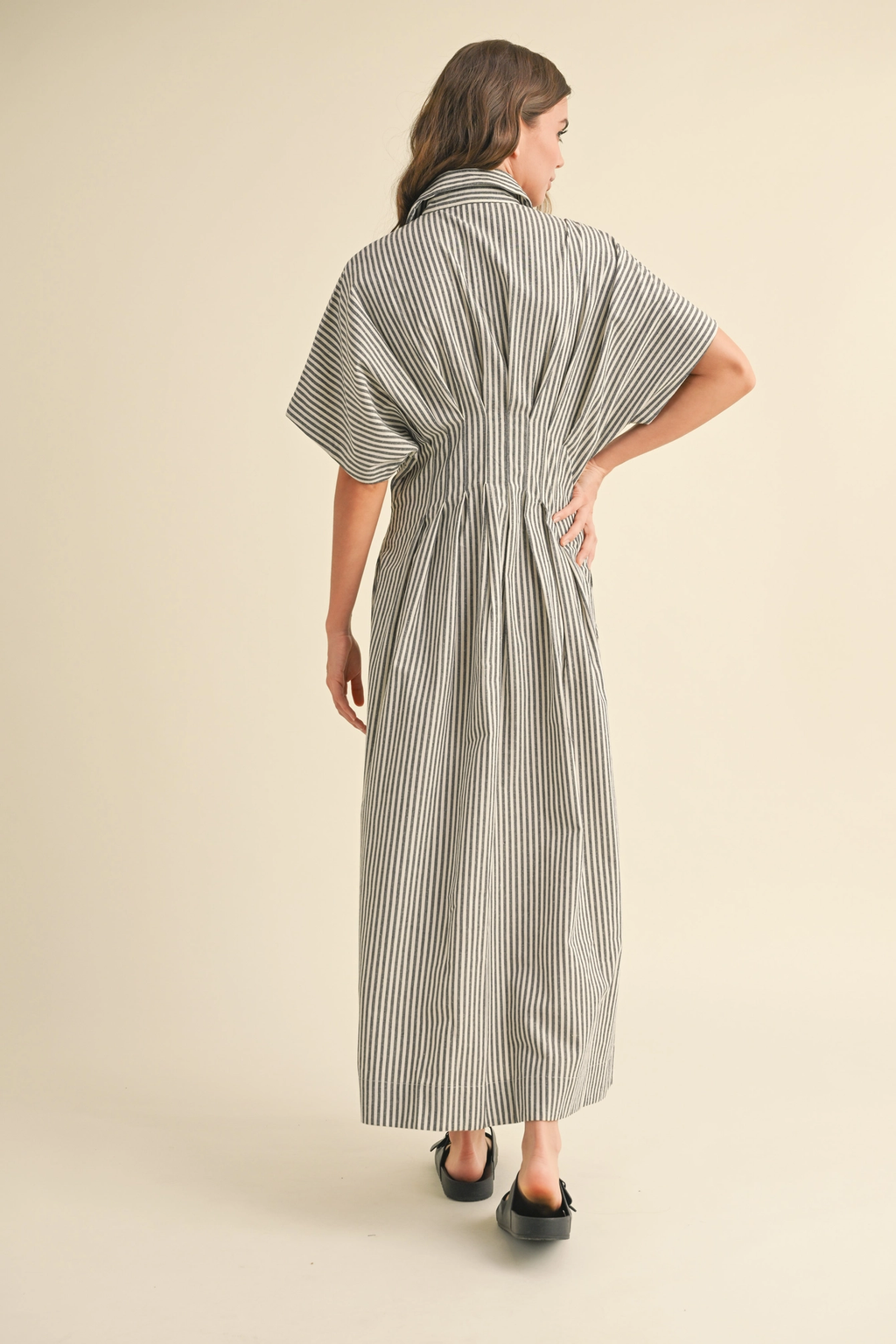 Striped Buttondown Shirt Dress - Black Stripe
