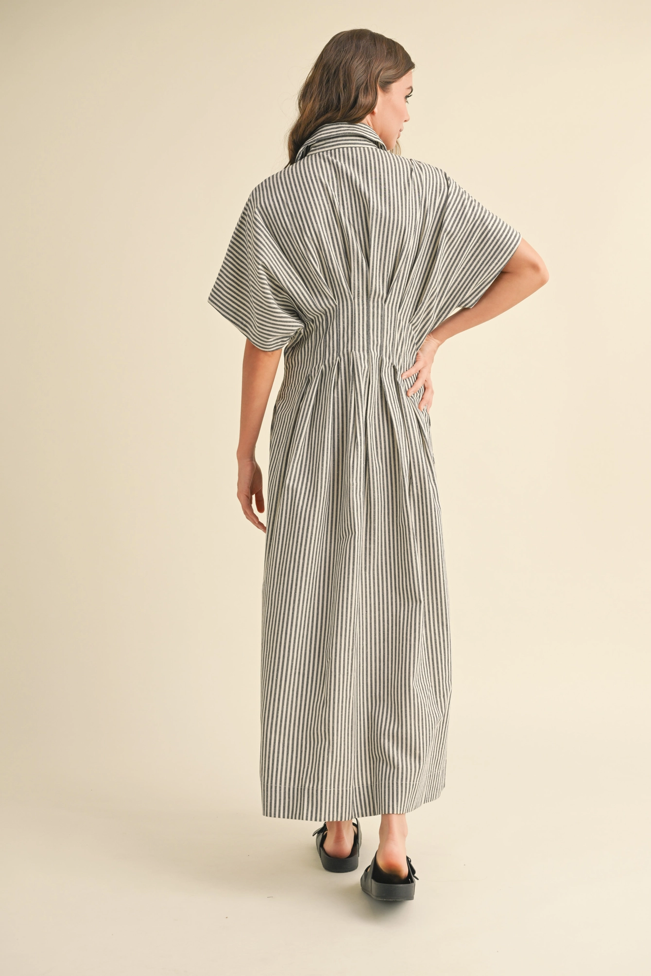 Striped Buttondown Shirt Dress - Black Stripe