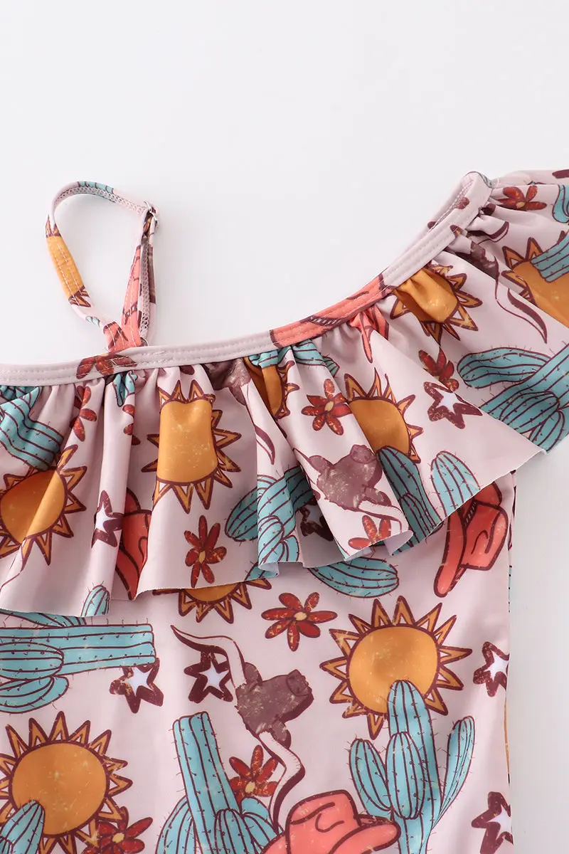 WESTERN RUFFLE STRAP GIRL SWIMSUIT