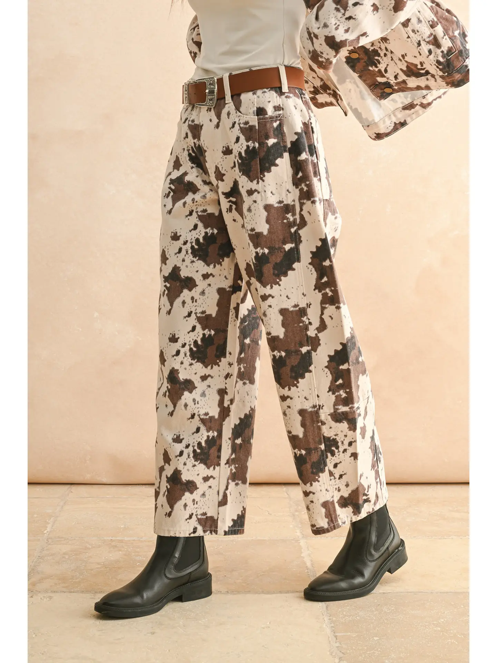 Multi Printed Barrel Pants - COW PRINT