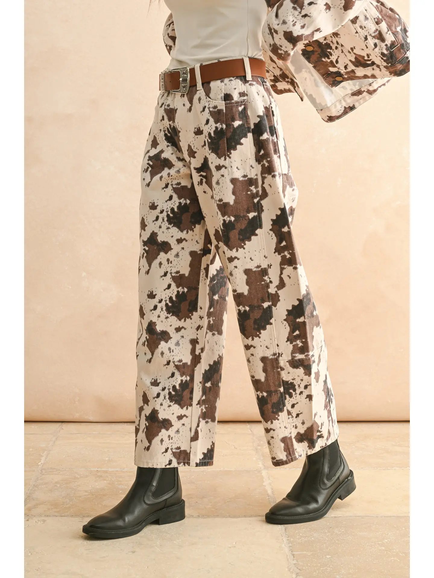 Multi Printed Barrel Pants - COW PRINT