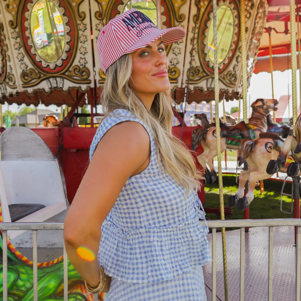 America's Sweetheart Striped Trucker Hat
