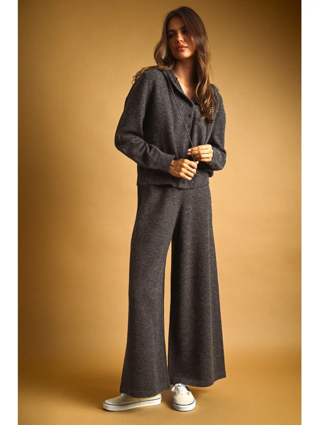 Button Front Sweater Jacket with Hood