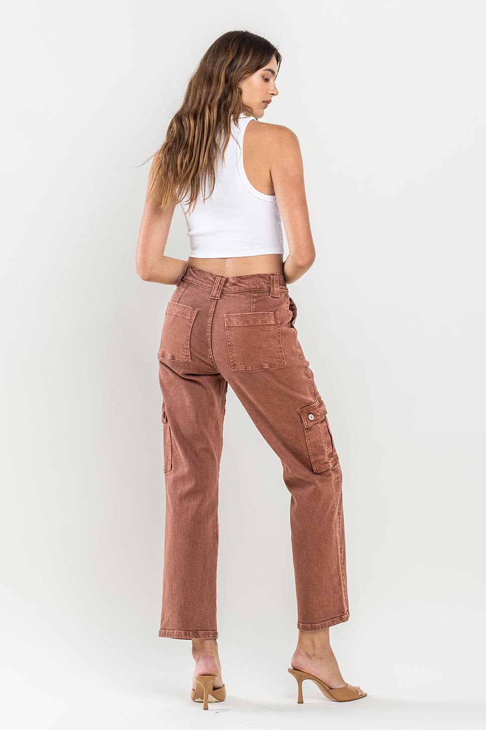 HIGH RISE STRAIGHT CARGO PANT | RED BRICK
