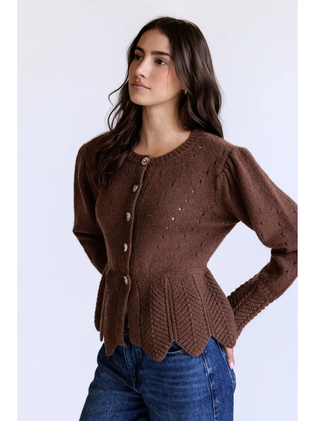 Scallop Trim Knit Cardigan