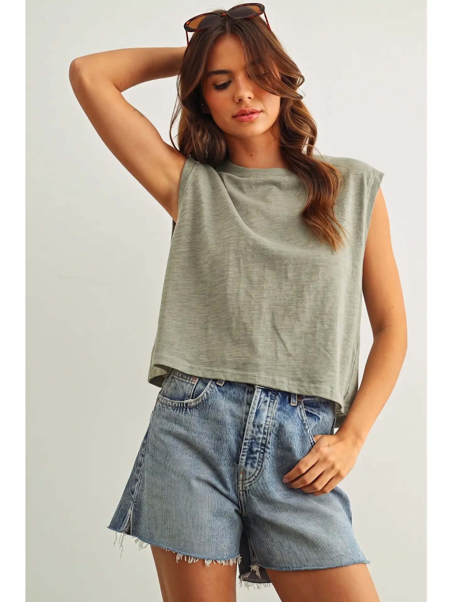 Round Neck Slub Top - SAGE