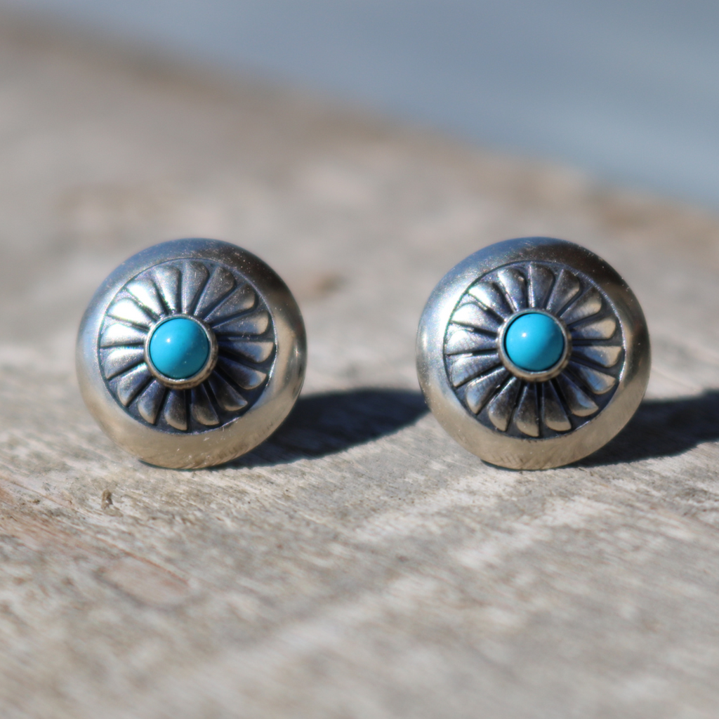 CONCHO ROUND TURQUOISE STUD EARRINGS STYLE - 001