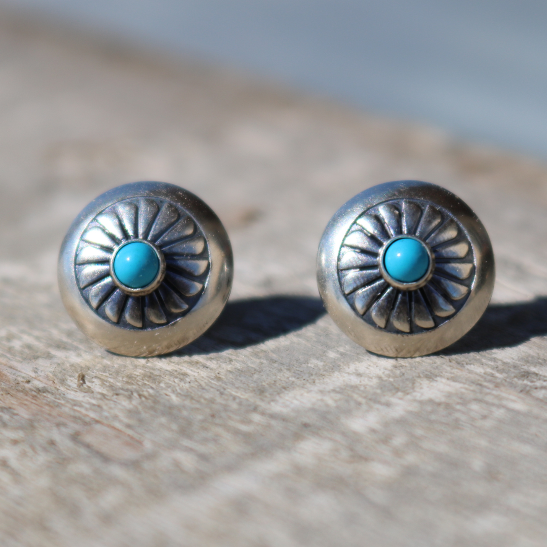 CONCHO ROUND TURQUOISE STUD EARRINGS STYLE - 001