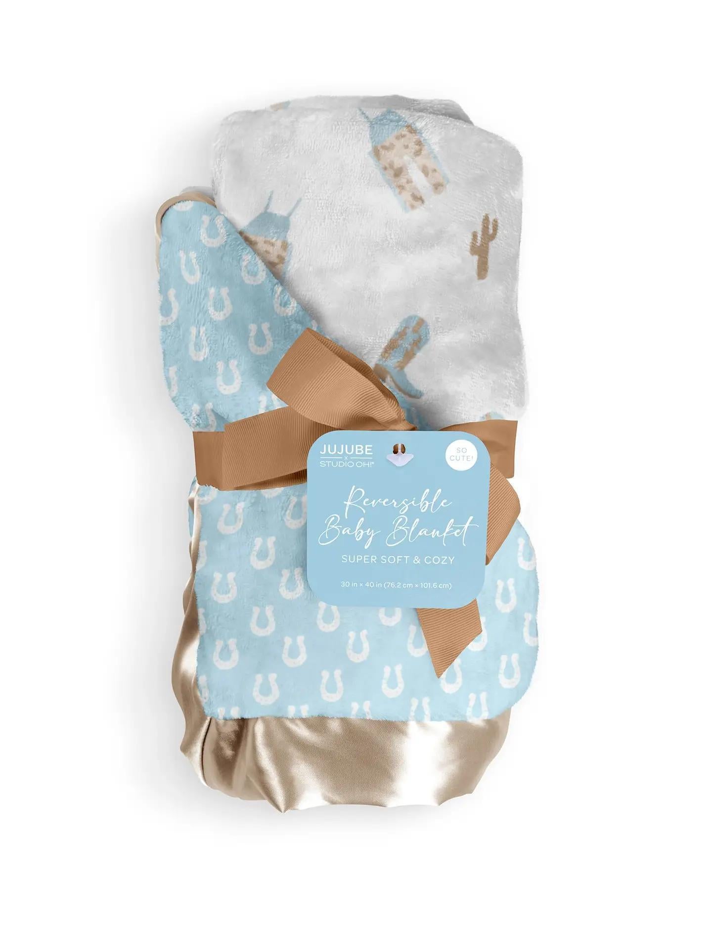 Reversible Baby Blanket Howdy Partner - Blue