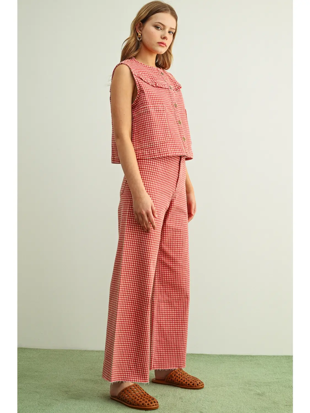 Gingham Printed Stretch Pants