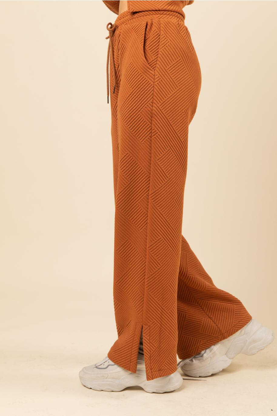 Quilted Double Knit Loungewear Top & Pants Set - Camel