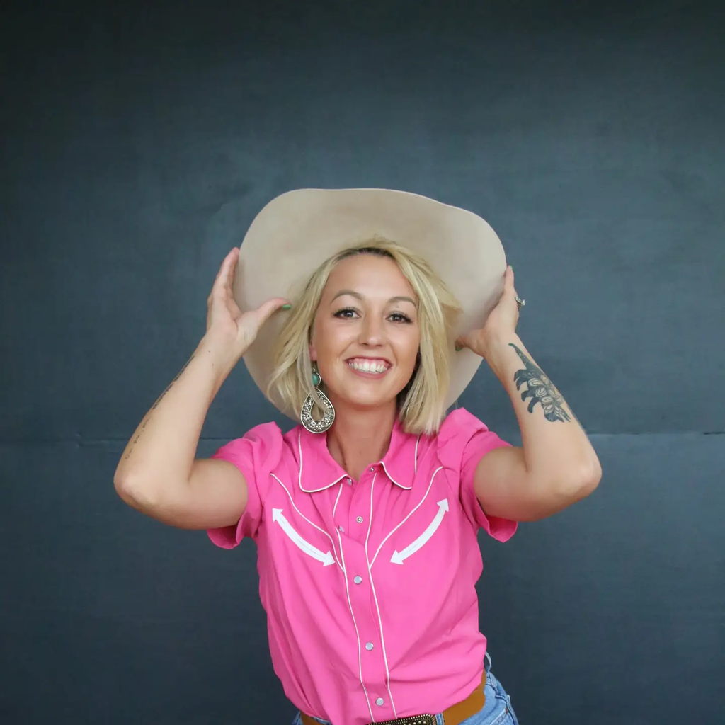 Hot Pink Short Sleeve Pearl Snap Western Blouse