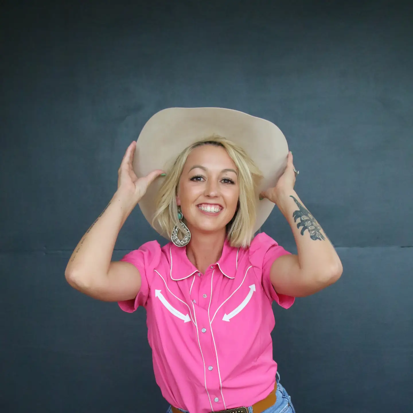 Hot Pink Short Sleeve Pearl Snap Western Blouse
