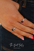 ADJUSTABLE SQUARE RED CORAL STACKER RING
