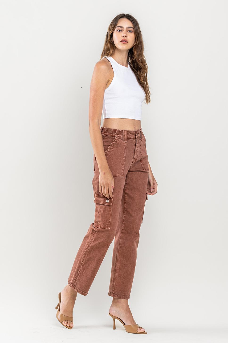 HIGH RISE STRAIGHT CARGO PANT | RED BRICK