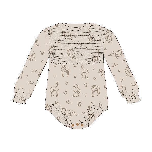 ORGANIC SMOCKED CHEST BODYSUIT - MINI BUCKAROO