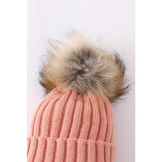 CORAL PINK KNIT POM POM BEANIE