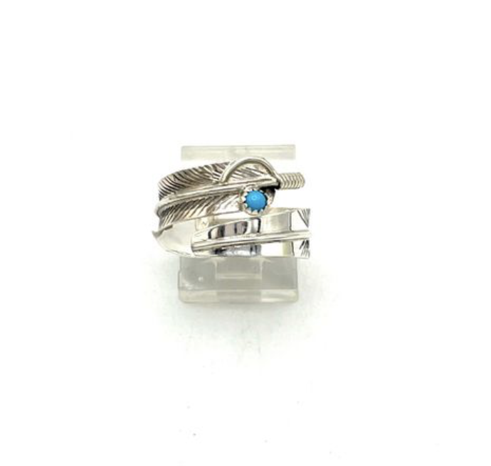 Navajo Handmade Kingman Turquoise Ring - Chester Charley