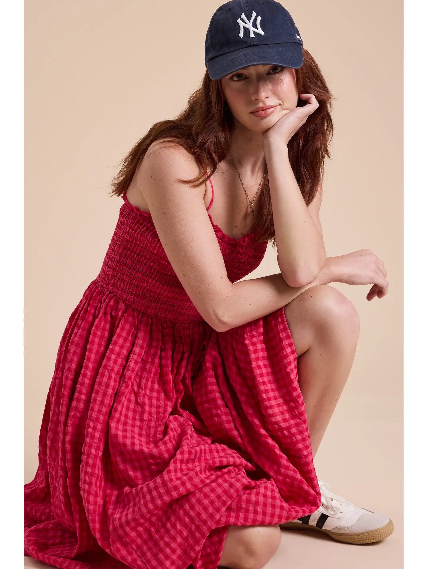 Gingham Print Long Dress