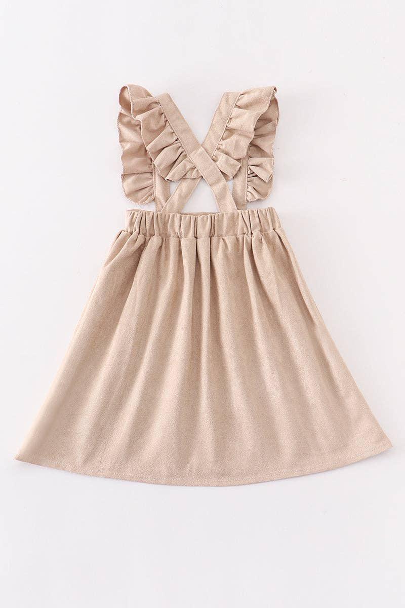 GIRLS CREAM RUFFLE SUSPENDER DRESS