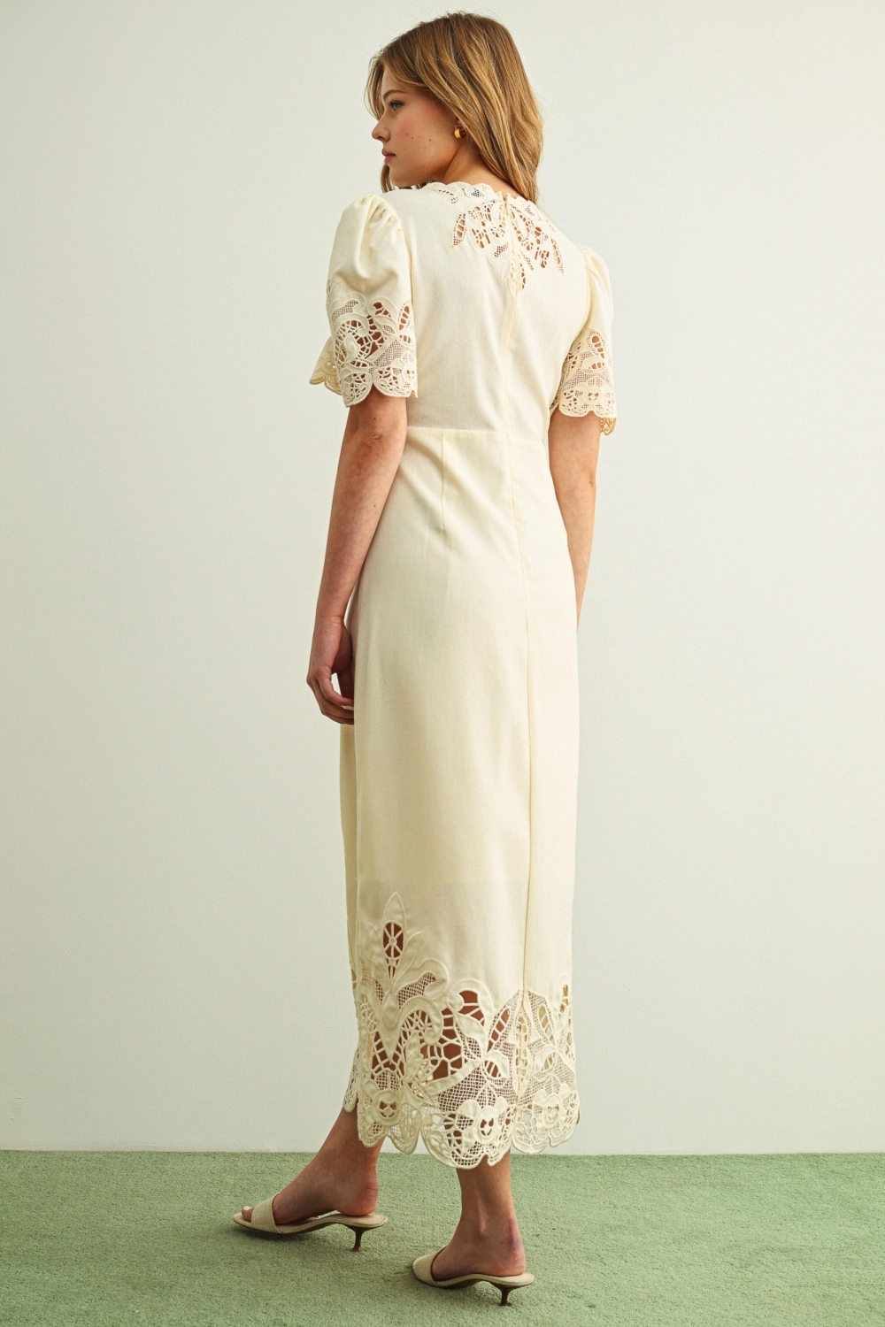 Floral Embroidery Detail Linen Long Dress